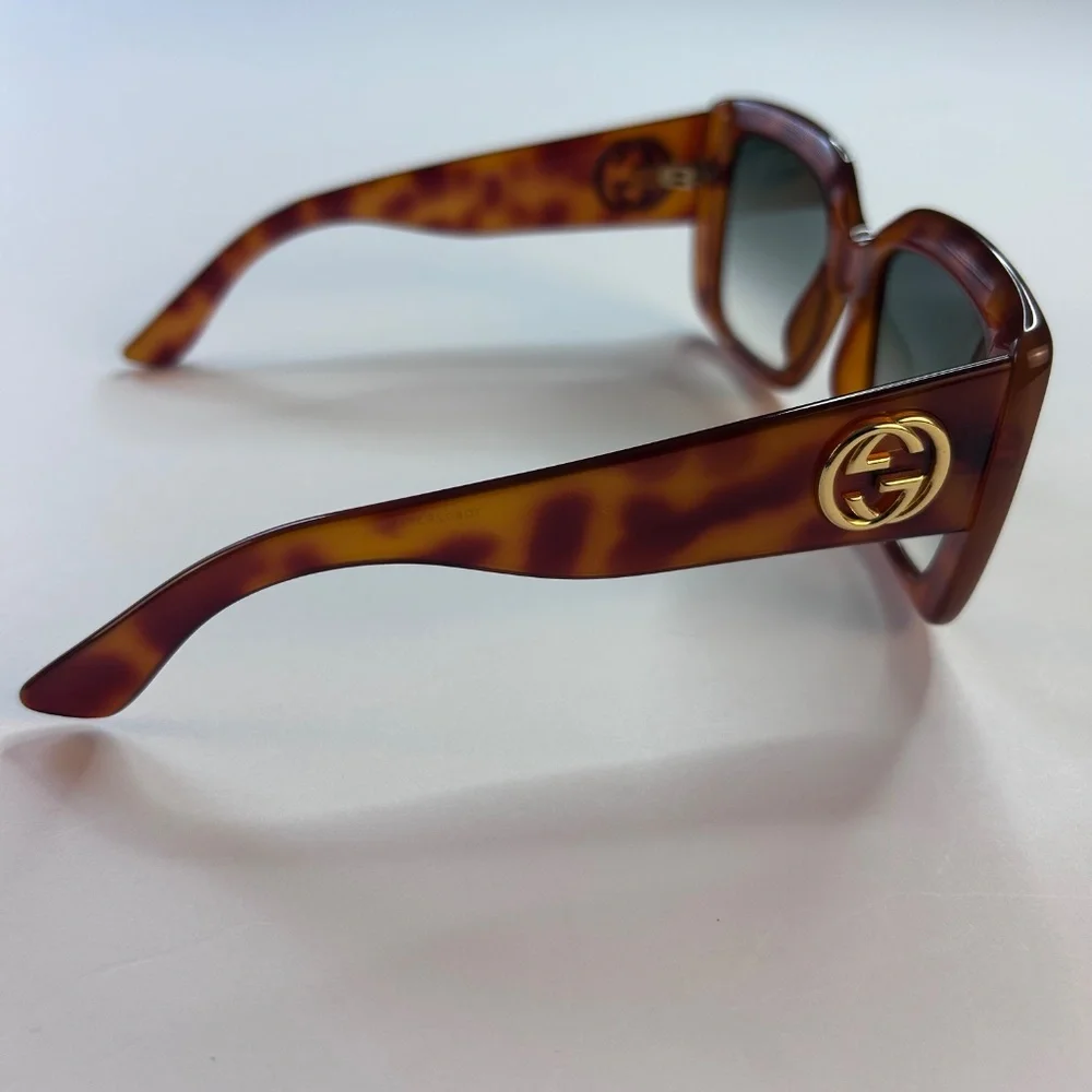 GUCCI Oversized Square Blonde Havana Green Classic Sunglasses GG0141S 3814 - Picture 4 of 16